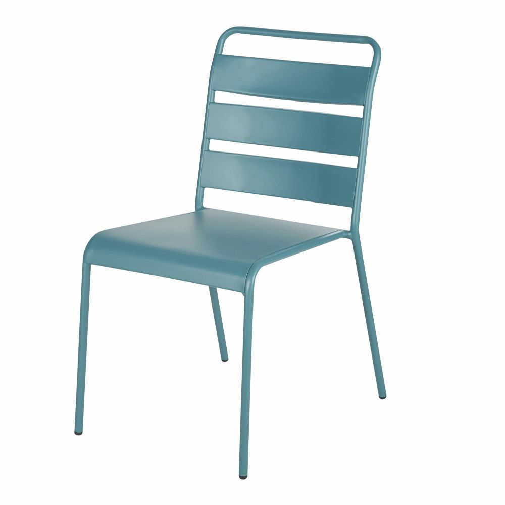 Chaise en métal bleu canard