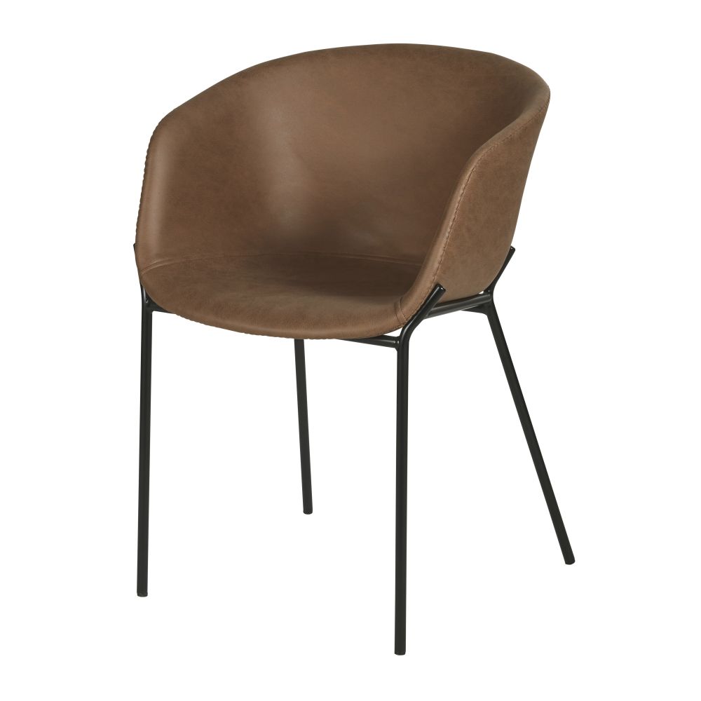 Chaise en polyuréthane marron et métal noir