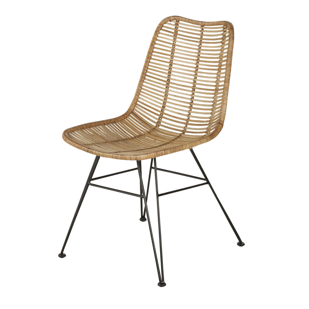 Chaise en rotin et acier noir