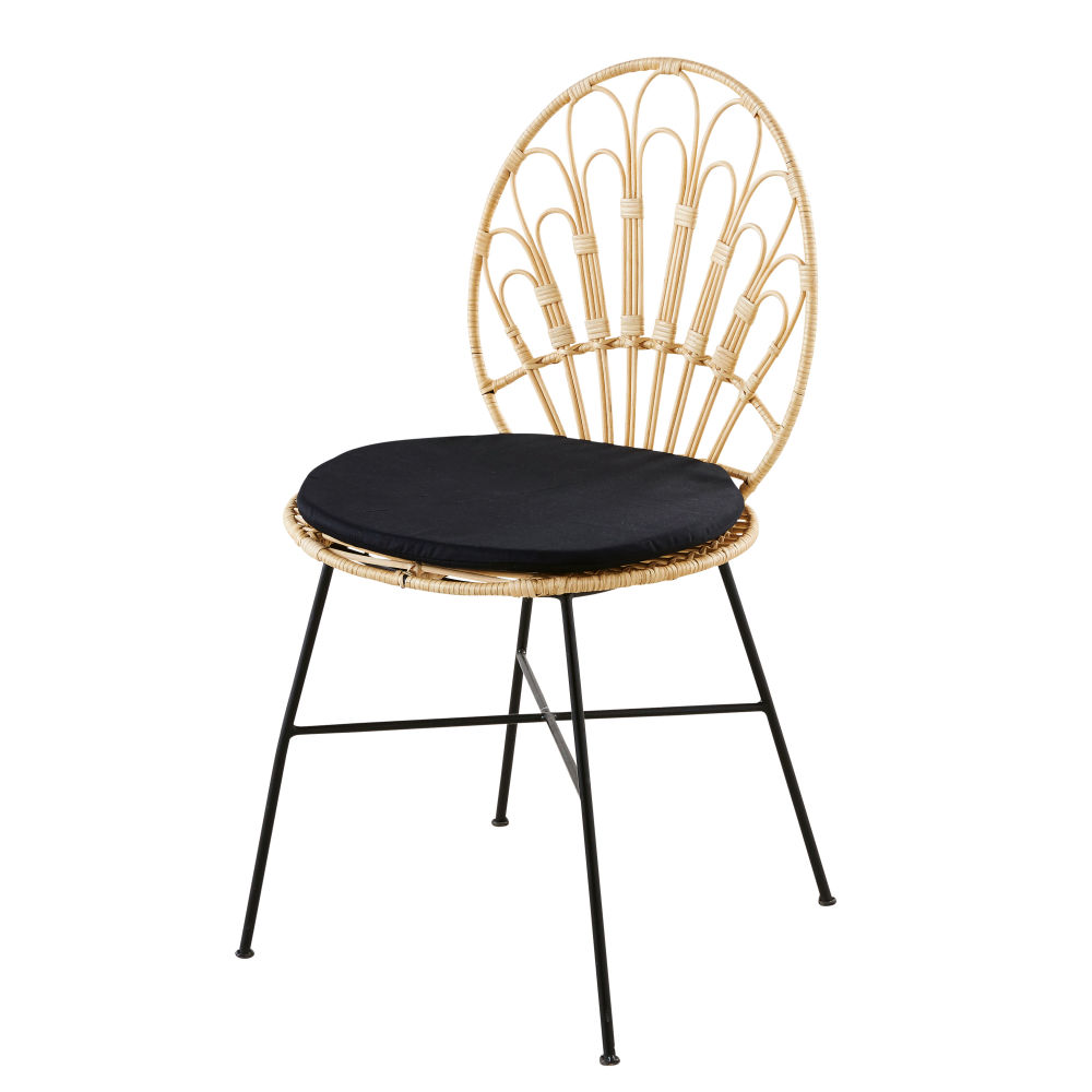 Chaise en rotin et métal noir Chaise en rotin et métal noir