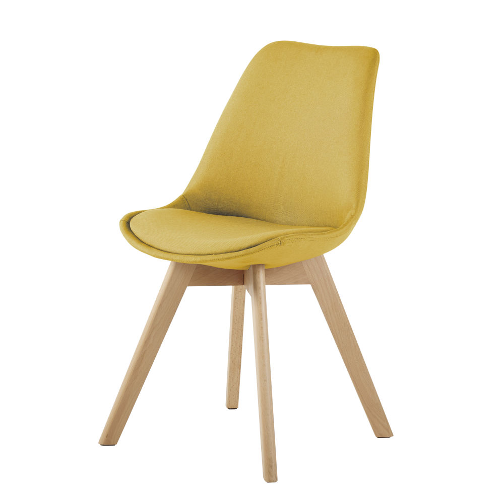 Chaise en tissu jaune ocre et hêtre (photo) Chaise en tissu jaune ocre et hêtre