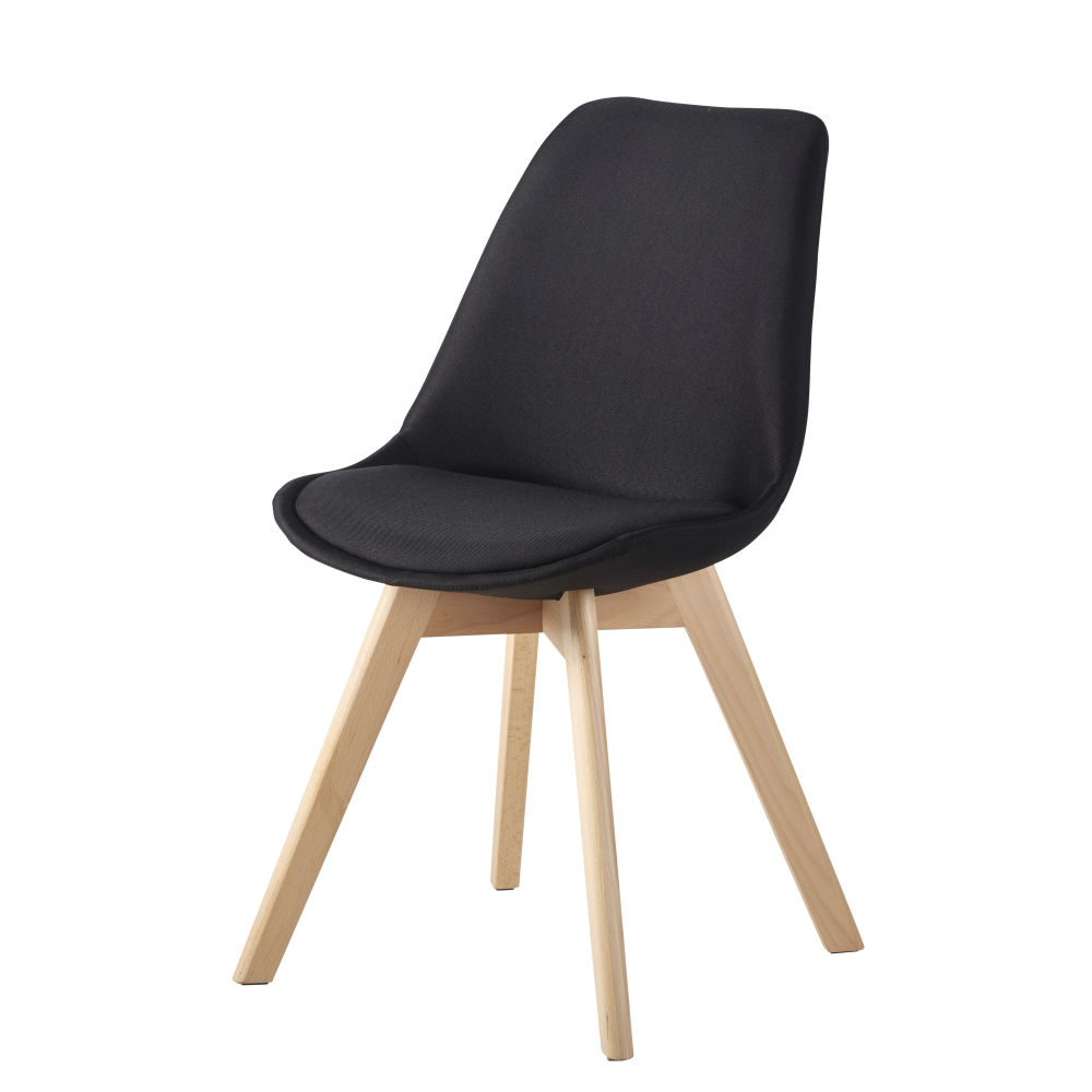 Chaise en tissu noir intense et hêtre (photo) Chaise en tissu noir intense et hêtre
