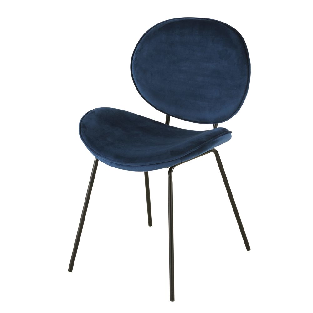 Chaise en velours bleu et métal noir Chaise en velours bleu et métal noir