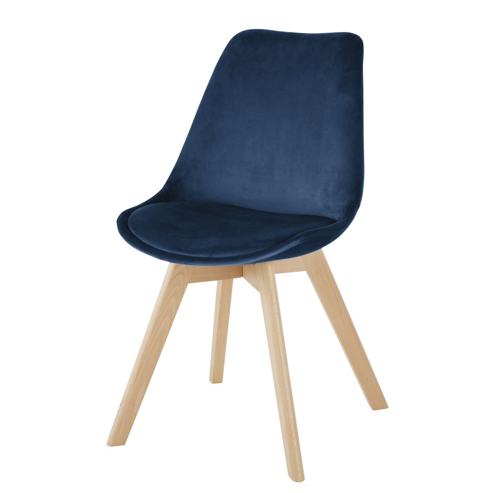 Chaise en velours bleu pétrole et hêtre (photo) Chaise en velours bleu pétrole et hêtre