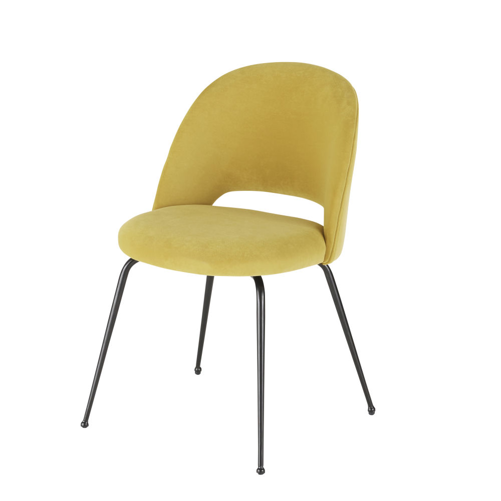 Chaise en velours jaune et métal noir Chaise en velours jaune et métal noir