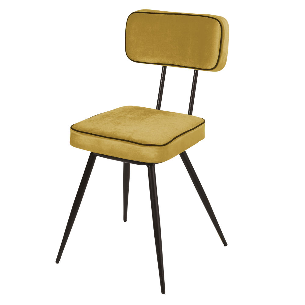 Chaise en velours jaune et métal noir, OEKO-TEX®