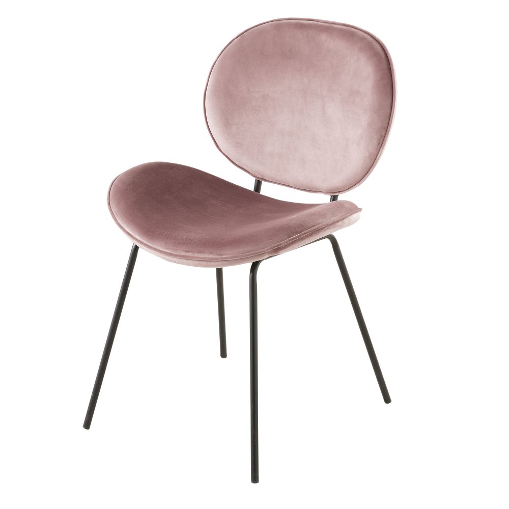 Chaise en velours rose et métal noir Chaise en velours rose et métal noir