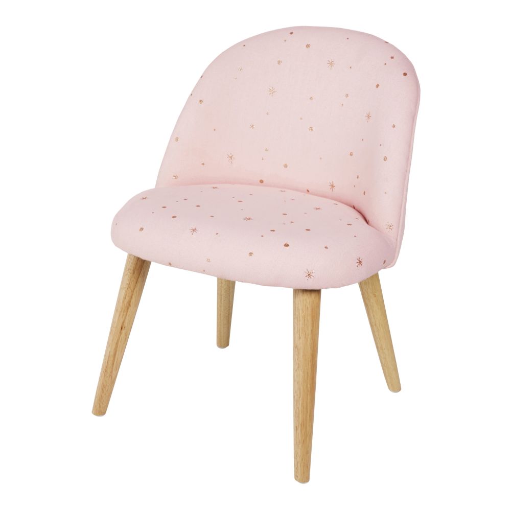 Chaise enfant vintage rose imprimés dorés et bouleau massif (photo) Chaise enfant vintage rose imprimés dorés et bouleau massif