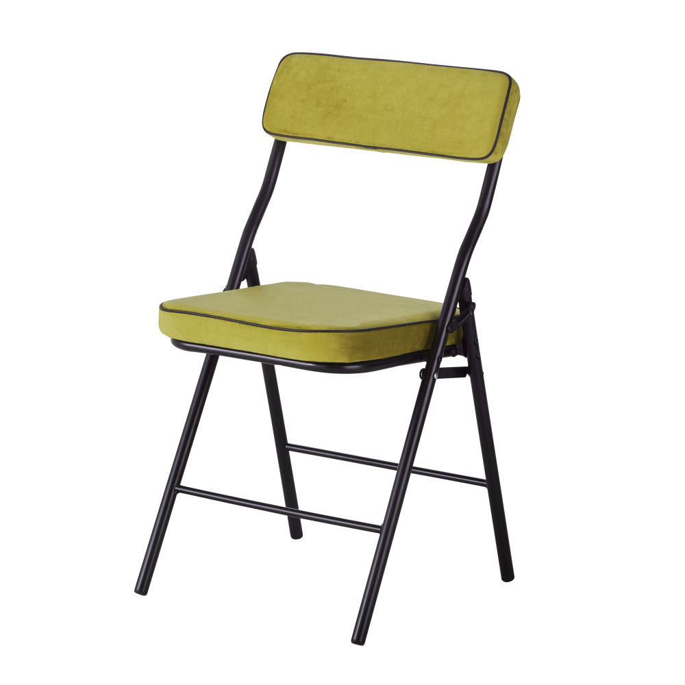 Chaise pliante jaune et métal noir