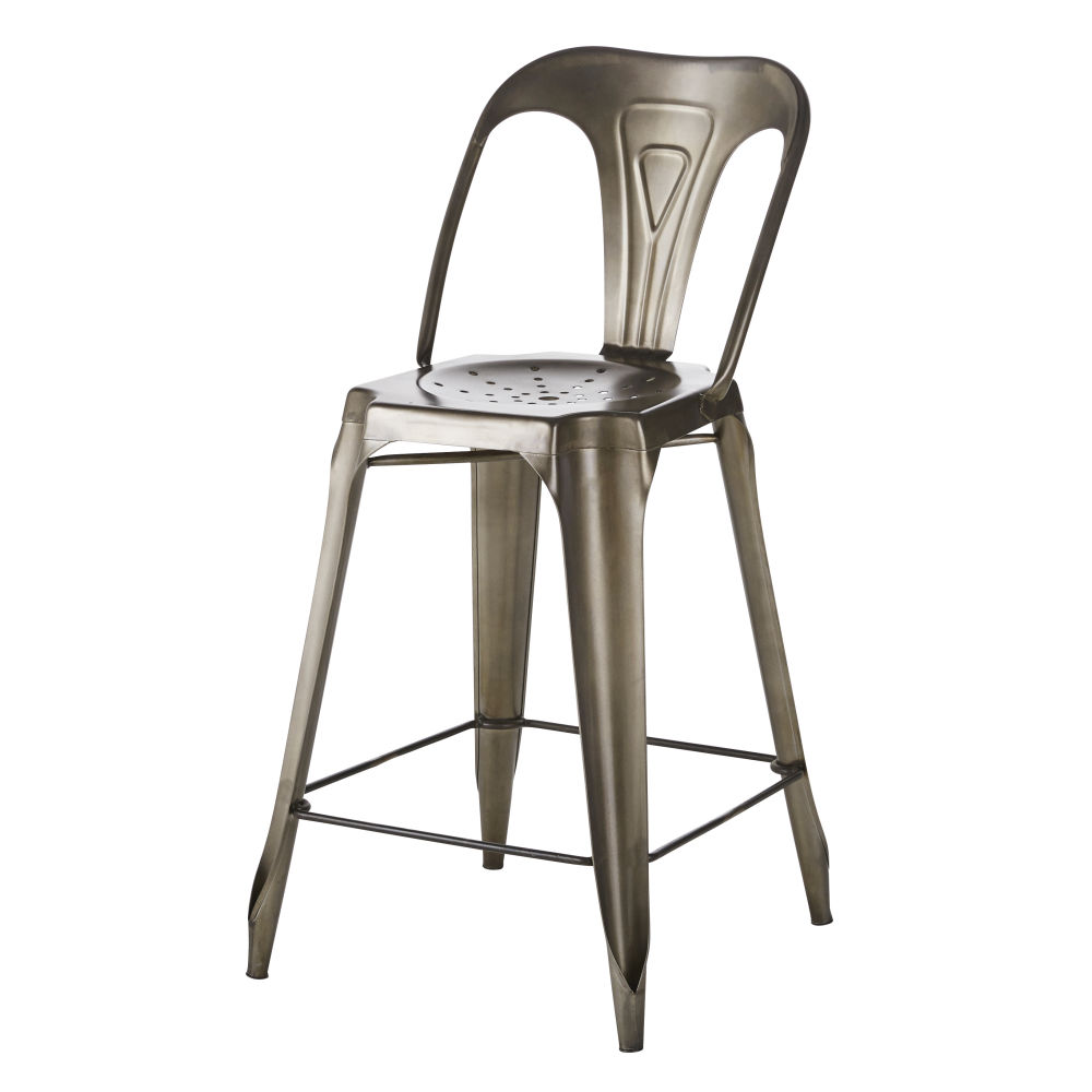 Chaise pour îlot central en métal gris vieilli (photo) Chaise pour îlot central en métal gris vieilli