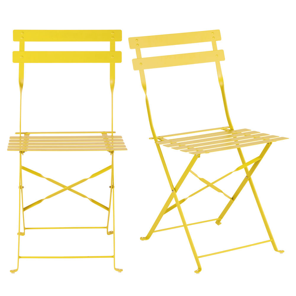 Chaises de jardin pliables en acier jaune (x2)