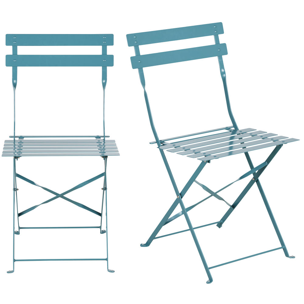 Chaises de jardin pliantes en acier bleu turquoise (x2)