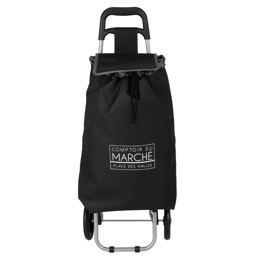 Chariot de courses noir inscriptions blanches (photo) Chariot de courses noir inscriptions blanches