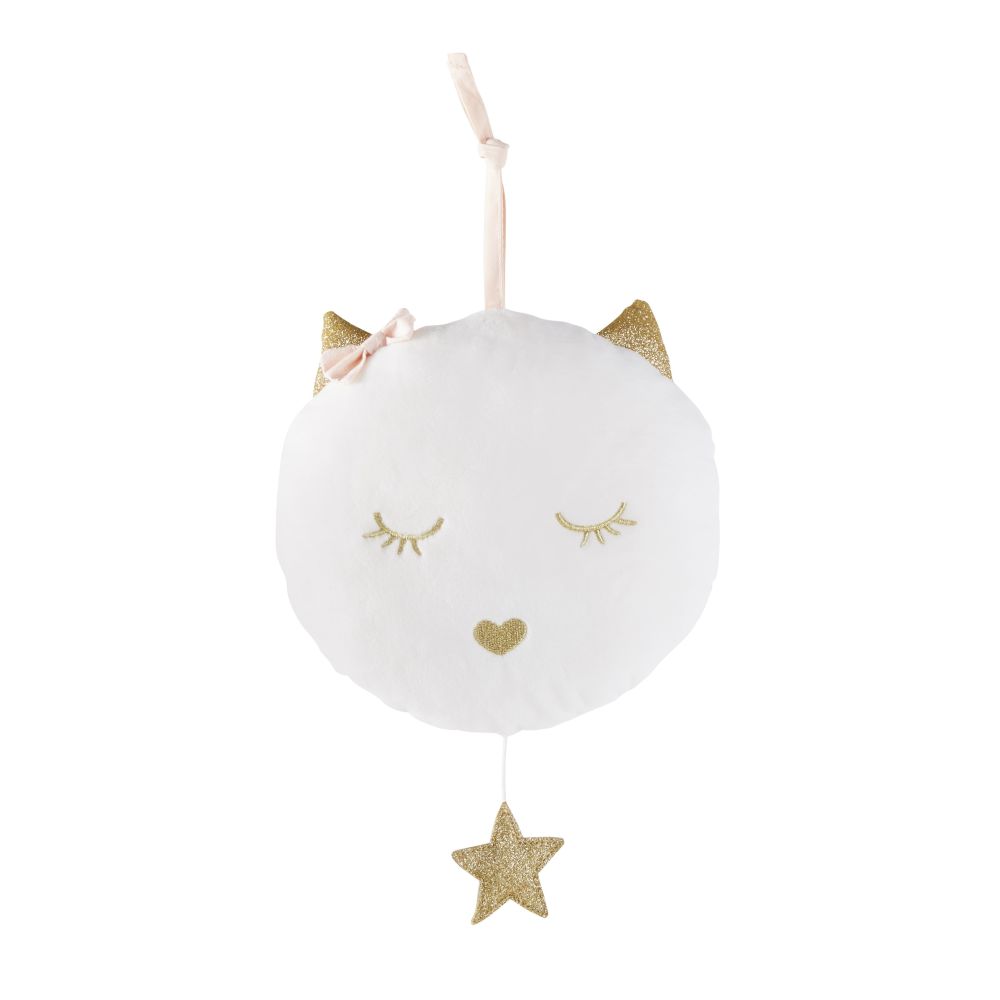 Chat musical blanc et doré (photo) Chat musical blanc et doré