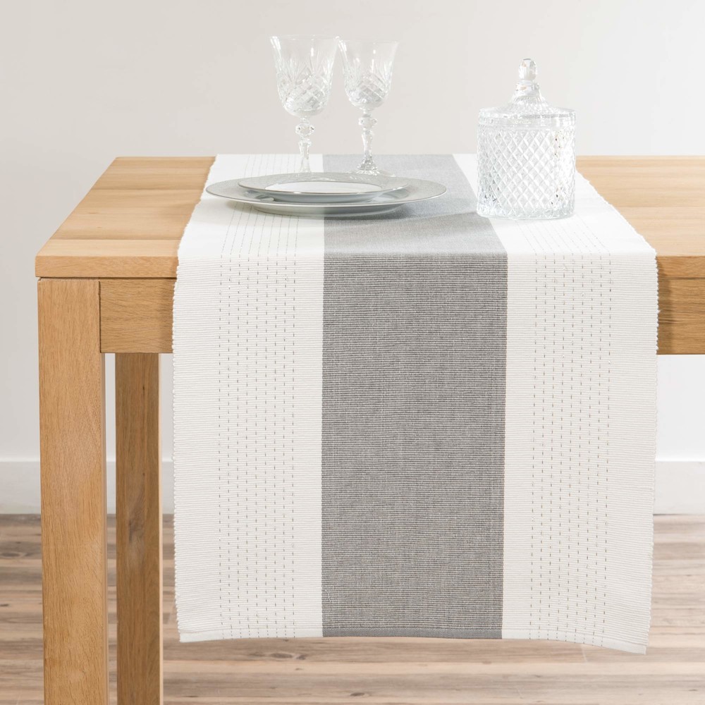 Chemin de table blanc et gris L150 Chemin de table blanc et gris L150