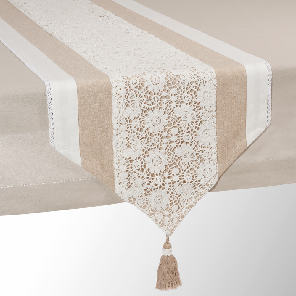 Chemin de table en coton beige L 150 cm Chemin de table en coton beige L 150 cm