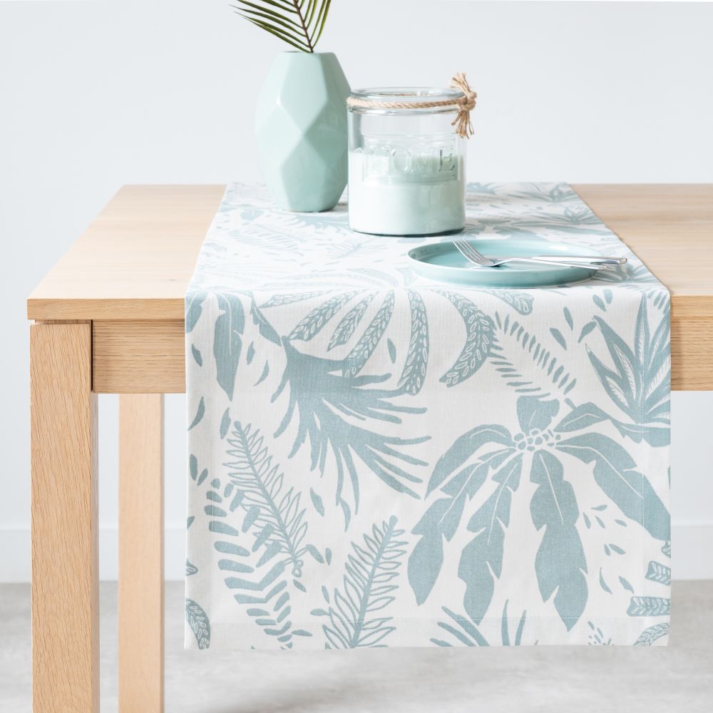 Chemin de table en coton bio écru et vert 48x150 (photo) Chemin de table en coton bio écru et vert 48x150