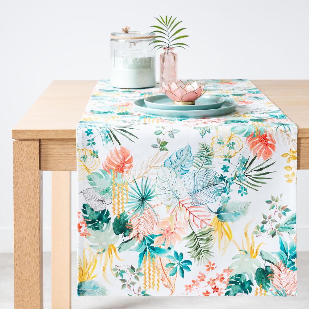 Chemin de table en coton bio imprimé multicolore 48x150 (photo) Chemin de table en coton bio imprimé multicolore 48x150