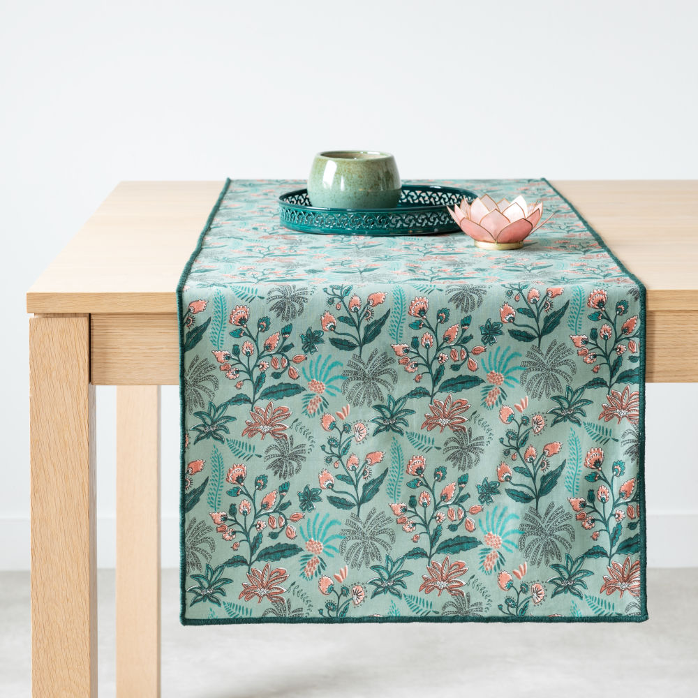 Chemin de table en coton bio imprimé végétal multicolore 45x150 (photo) Chemin de table en coton bio imprimé végétal multicolore 45x150