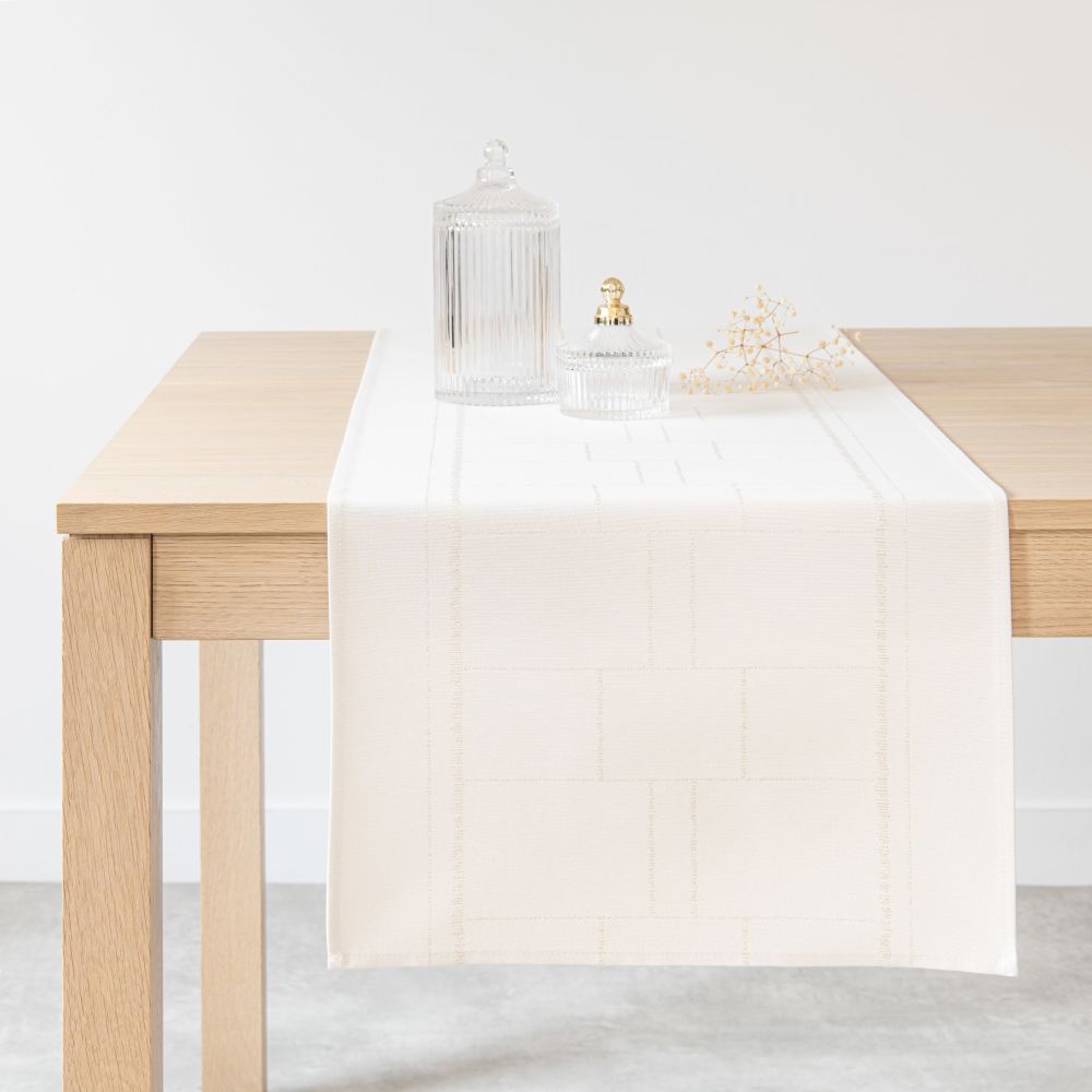 Chemin de table en coton écru et doré 40x150 (photo) Chemin de table en coton écru et doré 40x150