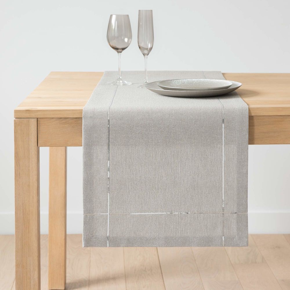 Chemin de table en coton gris et argenté L150 Chemin de table en coton gris et argenté L150