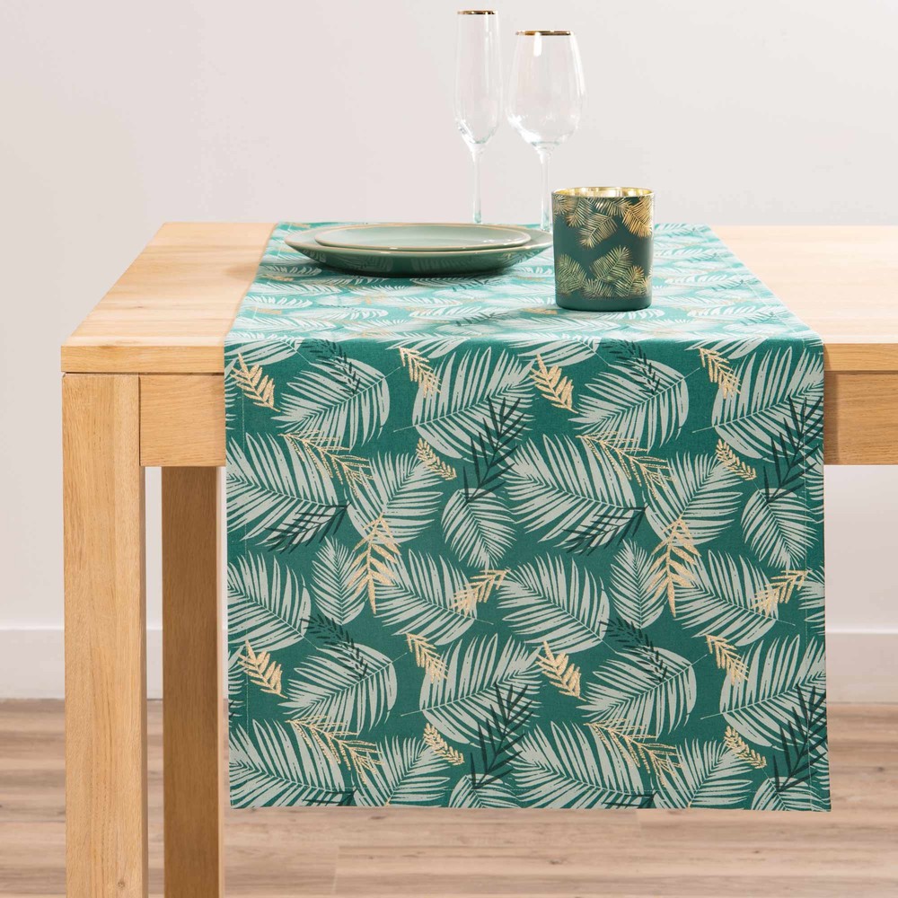 Chemin de table en coton imprimé feuillage L150 Chemin de table en coton imprimé feuillage L150
