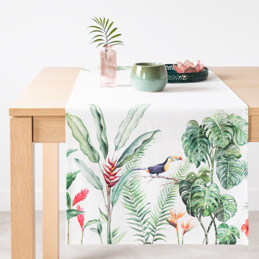Chemin de table en coton imprimé tropical 48x150 (photo) Chemin de table en coton imprimé tropical 48x150