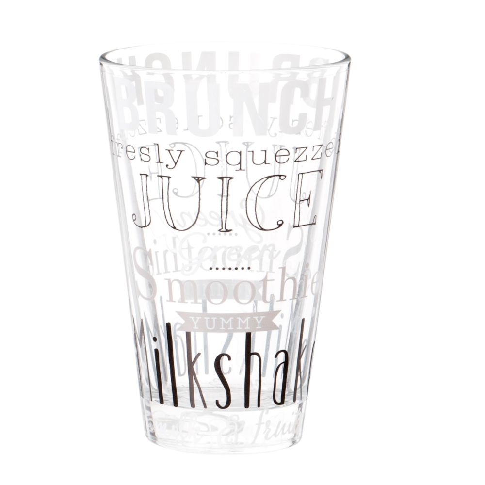 Chope en verre avec inscriptions noires