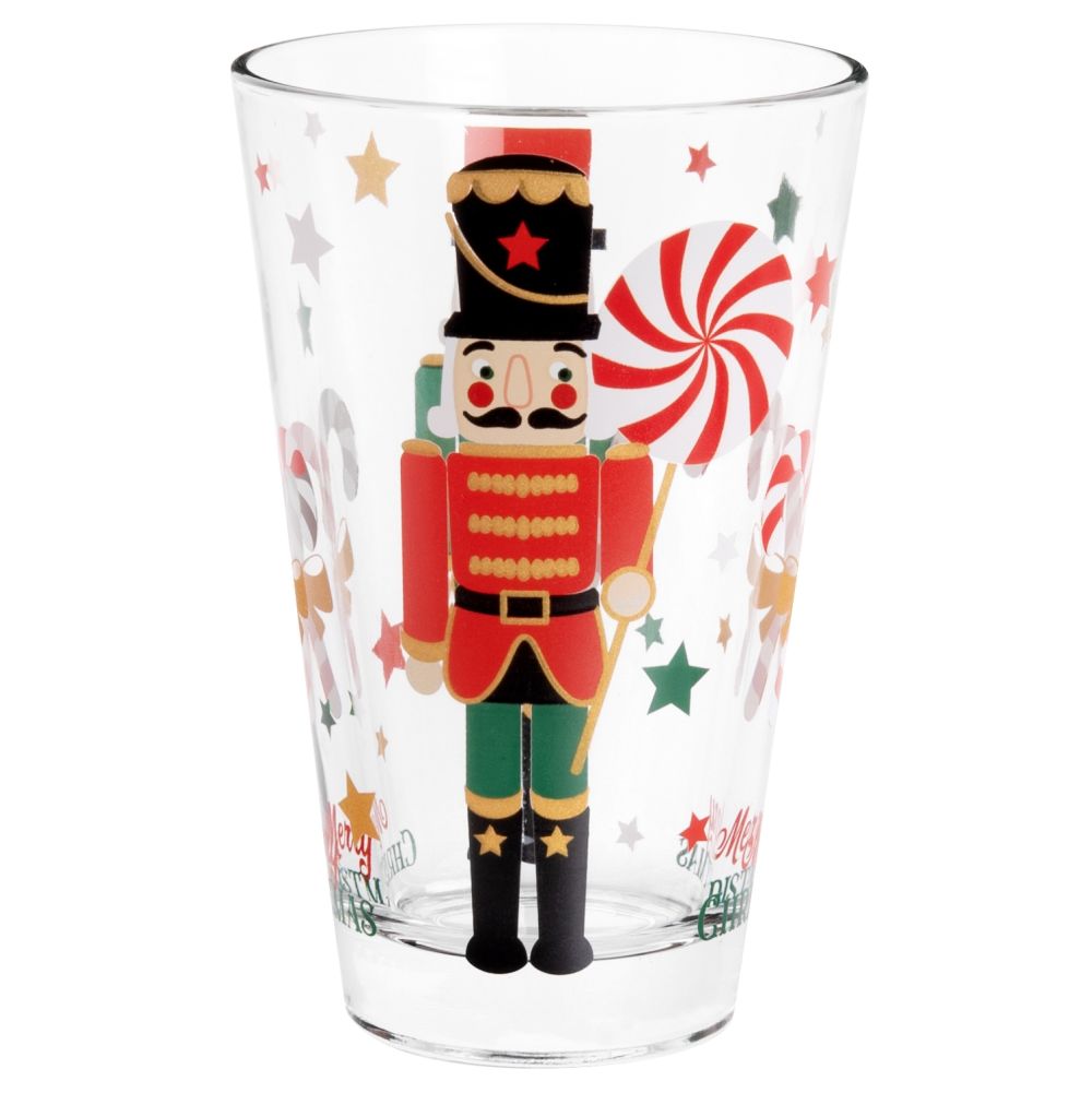 Chope en verre motif casse-noisette noir, vert et rouge Chope en verre motif casse-noisette noir, vert et rouge
