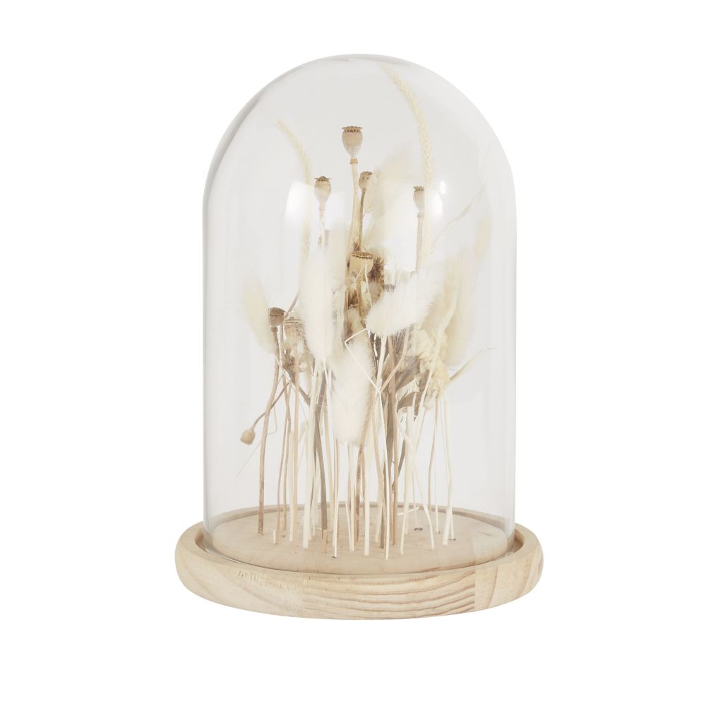 Cloche en verre et fleurs séchées beiges Cloche en verre et fleurs séchées beiges