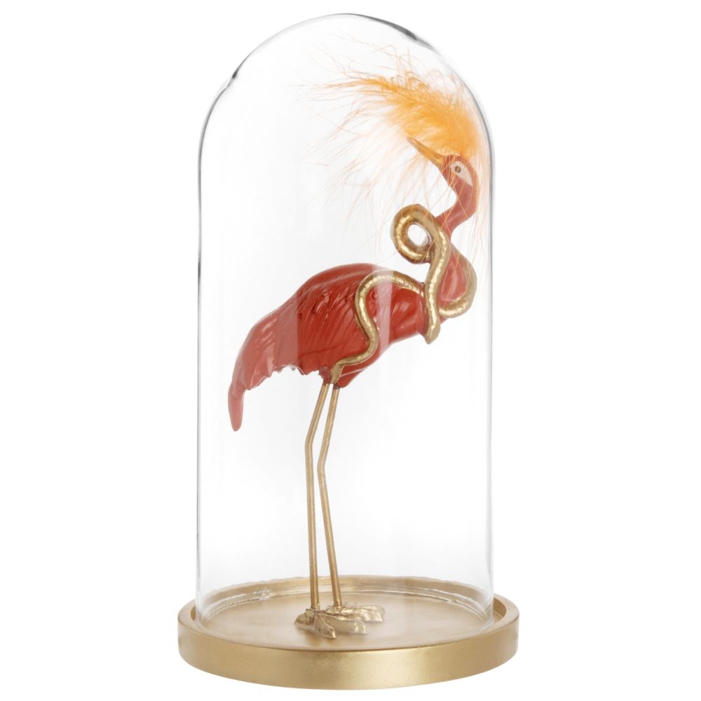 Cloche en verre et grue rouge et orange Cloche en verre et grue rouge et orange