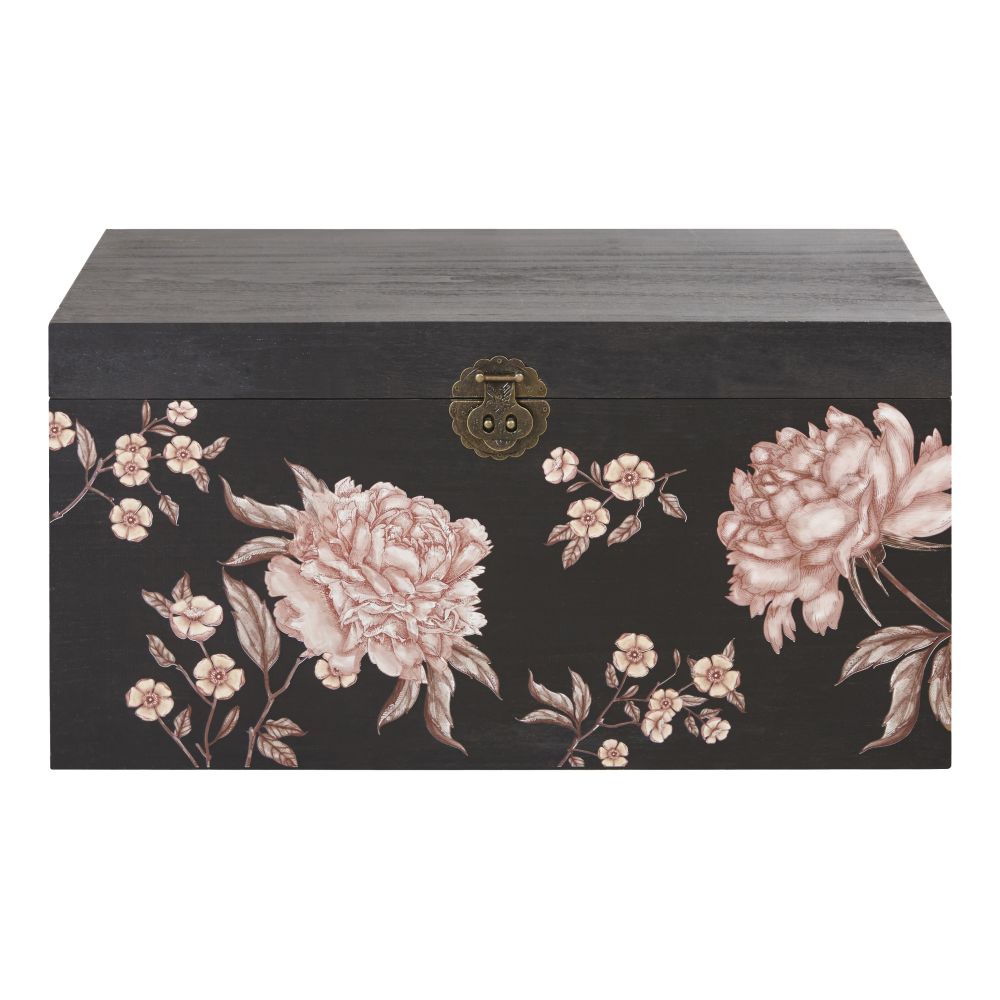 Coffre noir imprimé floral multicolore (photo) Coffre noir imprimé floral multicolore