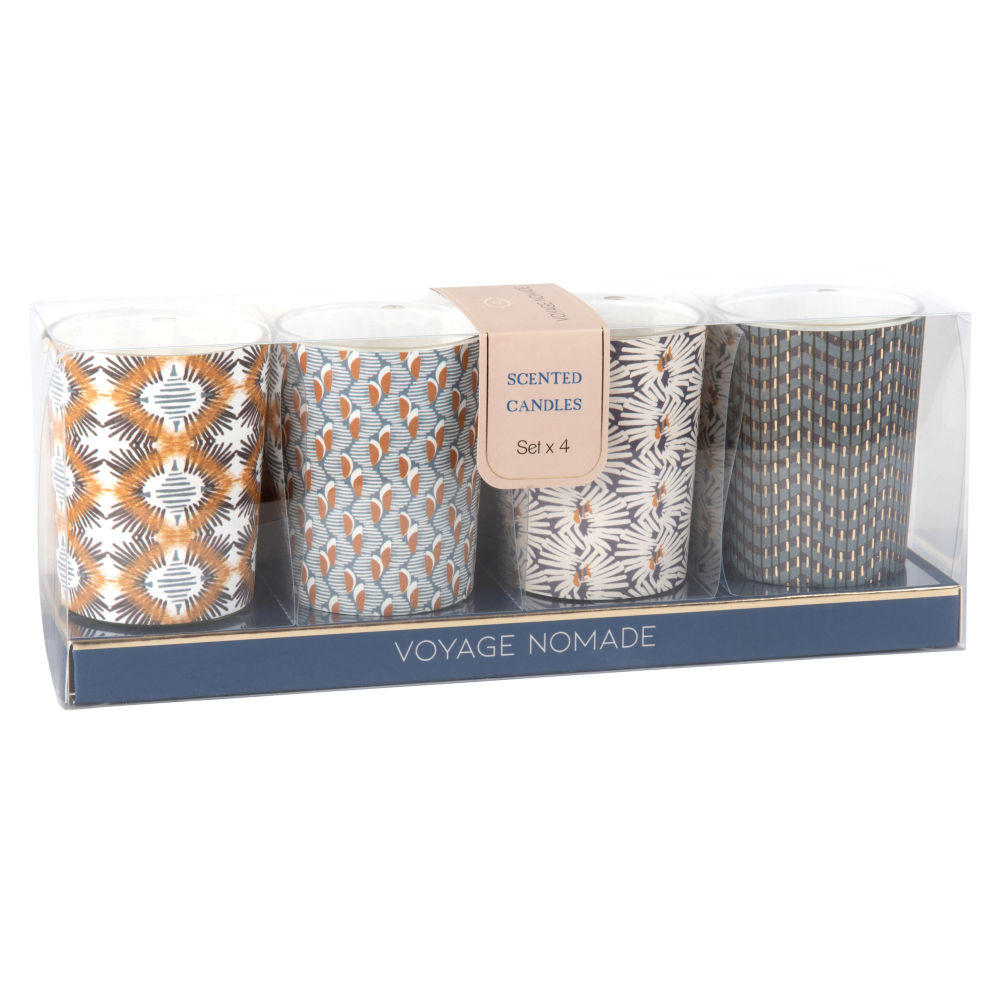 Coffret 4 mini bougies parfumées en verre à motifs