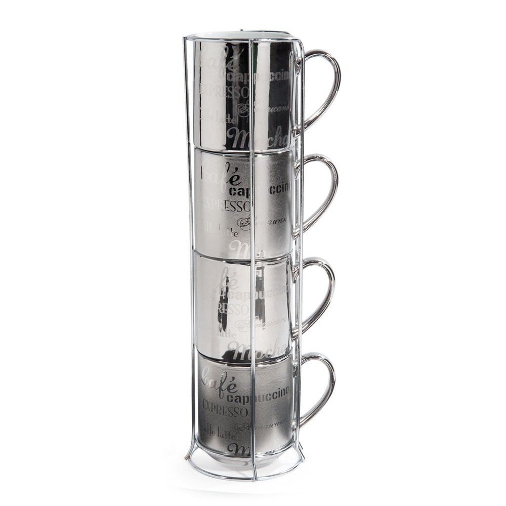 Coffret 4 mugs en porcelaine + support argentés Coffret 4 mugs en porcelaine + support argentés
