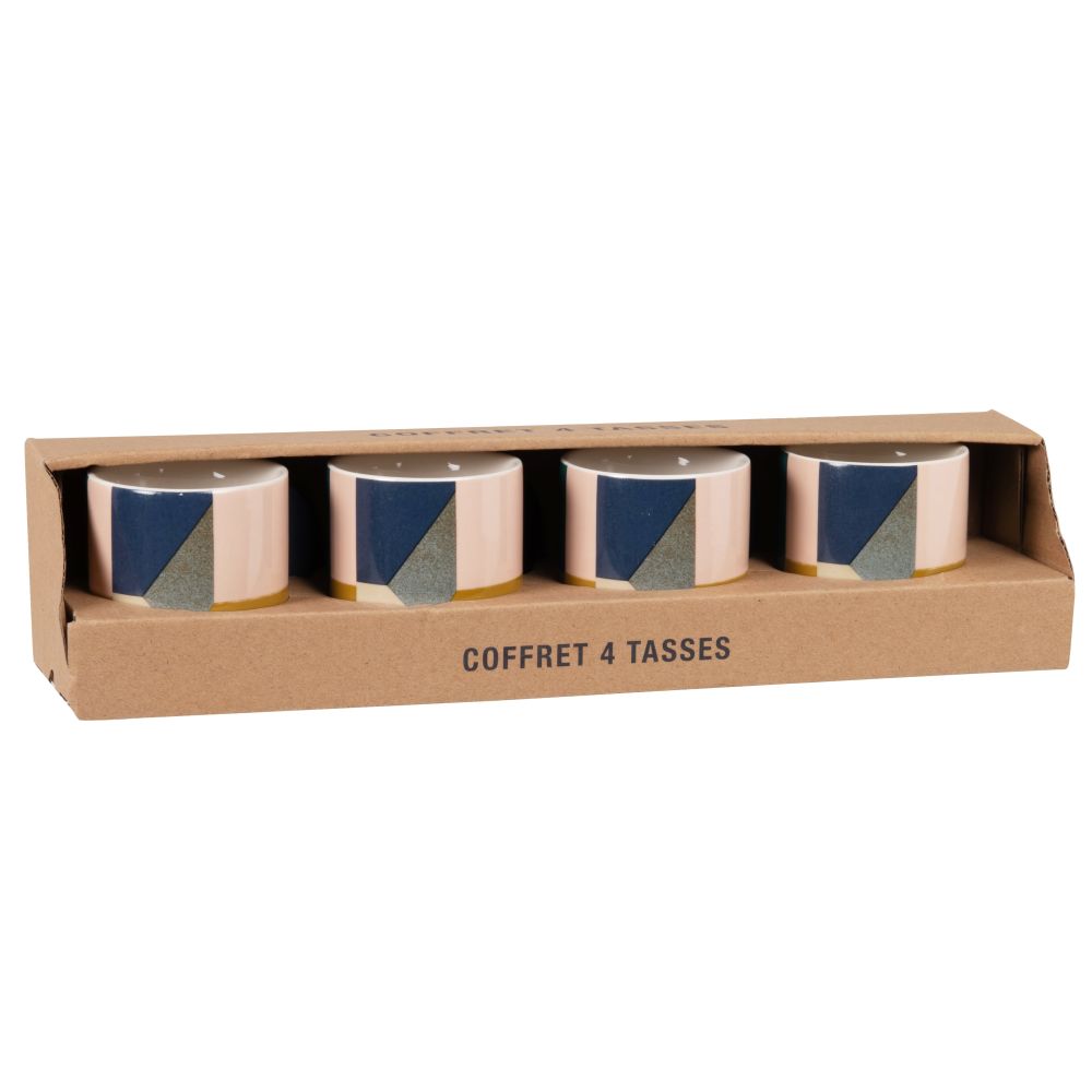 Coffret 4 tasses en grès bleu, vert, rose Coffret 4 tasses en grès bleu, vert, rose