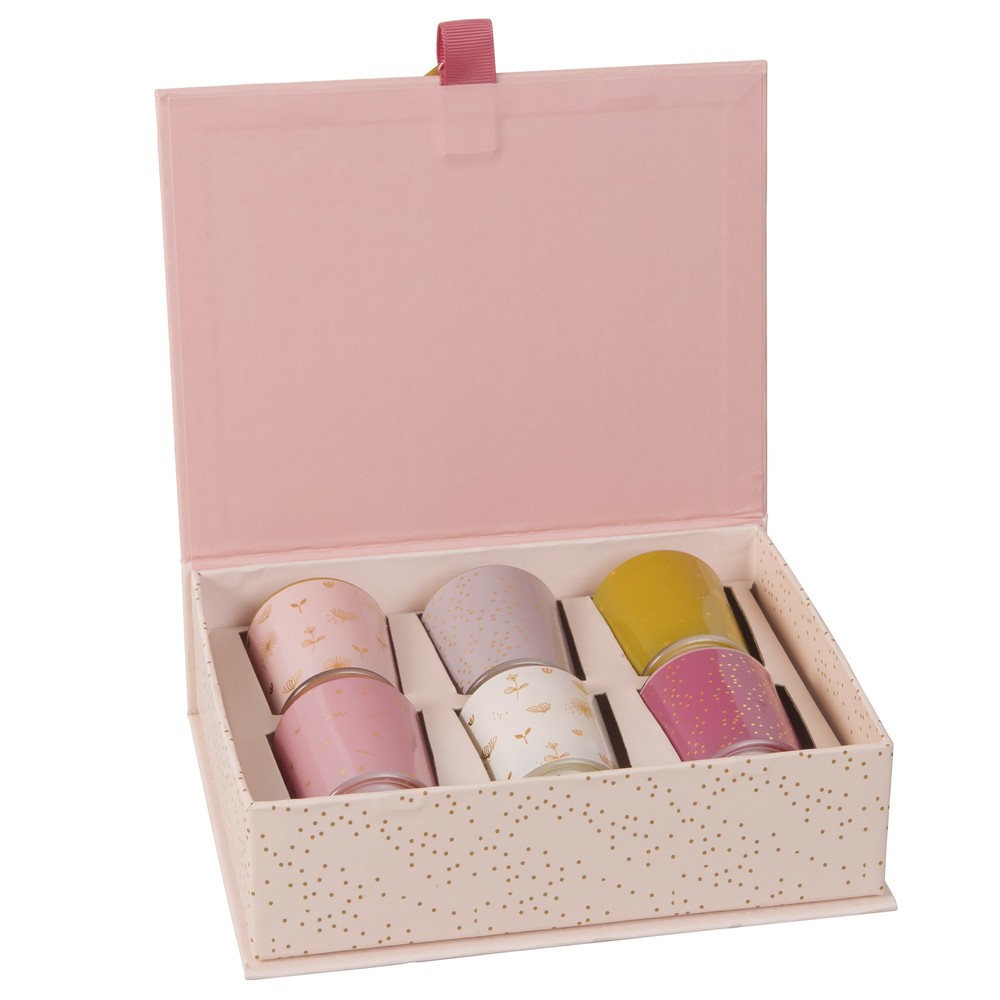 Coffret 6 bougies lumignons en verre motifs dorés Coffret 6 bougies lumignons en verre motifs dorés