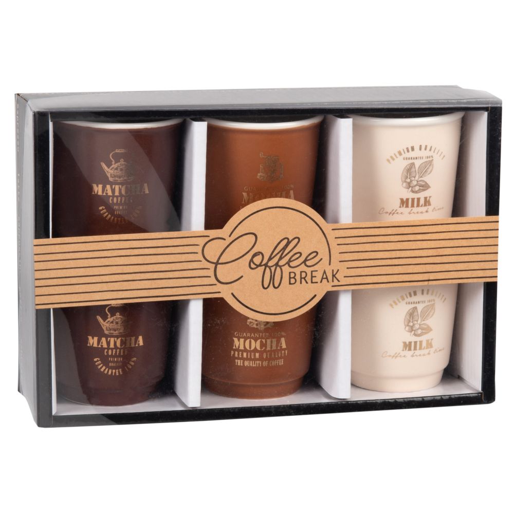 Coffret 6 tasses à café en porcelaine marron, blanche et brune Coffret 6 tasses à café en porcelaine marron, blanche et brune