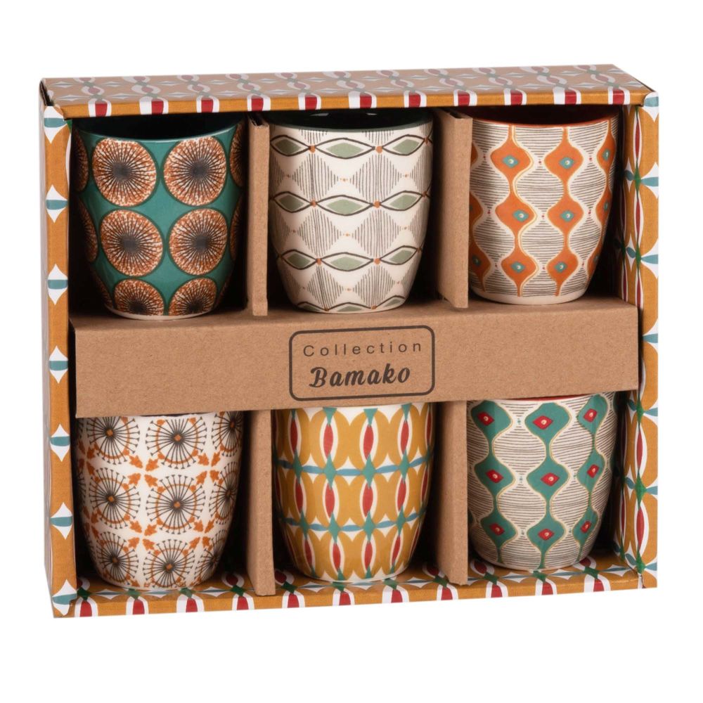 Coffret 6 tasses en faïence multicolore Coffret 6 tasses en faïence multicolore