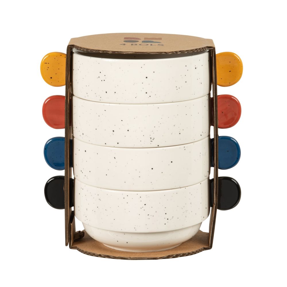 Coffret bols (x4) en grès beige anses multicolores Coffret bols (x4) en grès beige anses multicolores