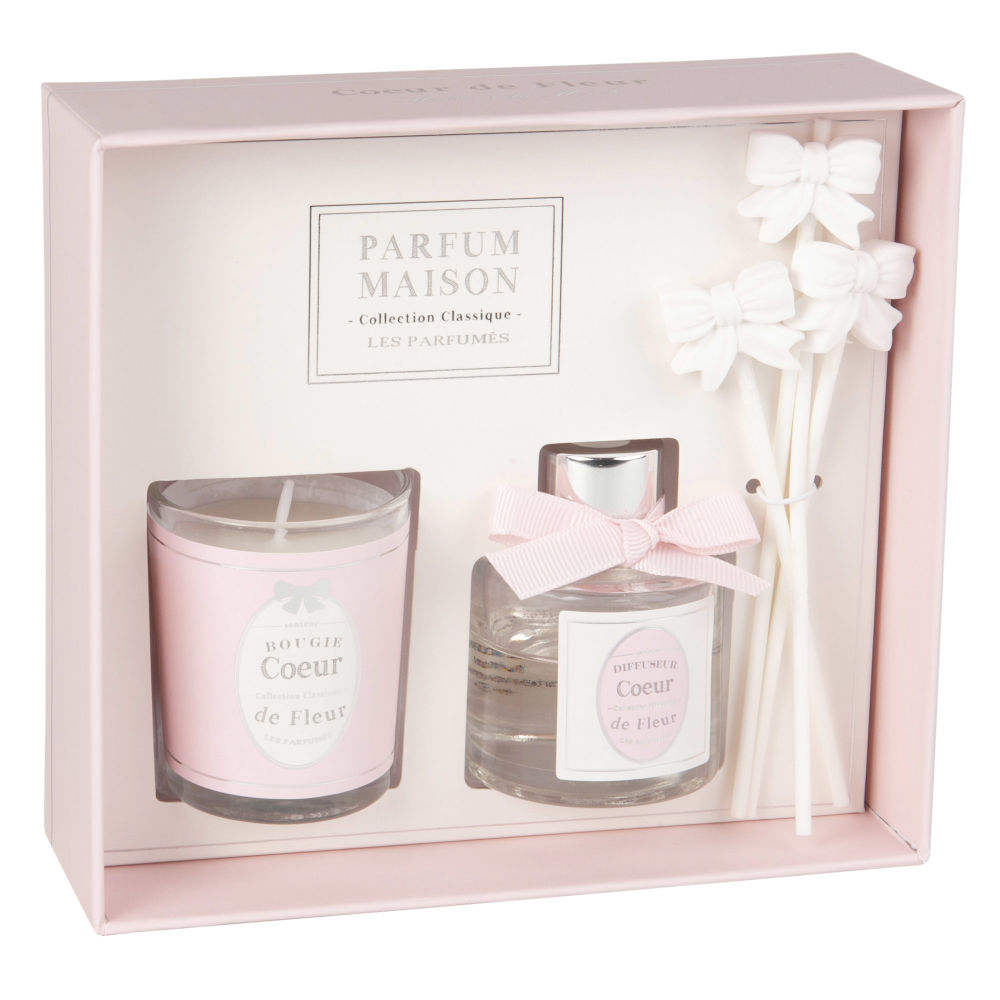 Coffret bougie parfumée et diffuseur de parfum cœur de fleur 30 ML