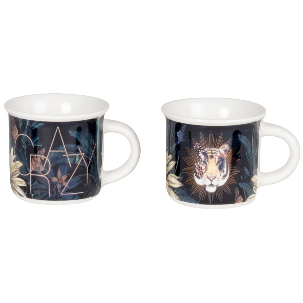 Coffret tasses (x2) en porcelaine multicolore imprimé lion et tropical Coffret tasses (x2) en porcelaine multicolore imprimé lion et tropical