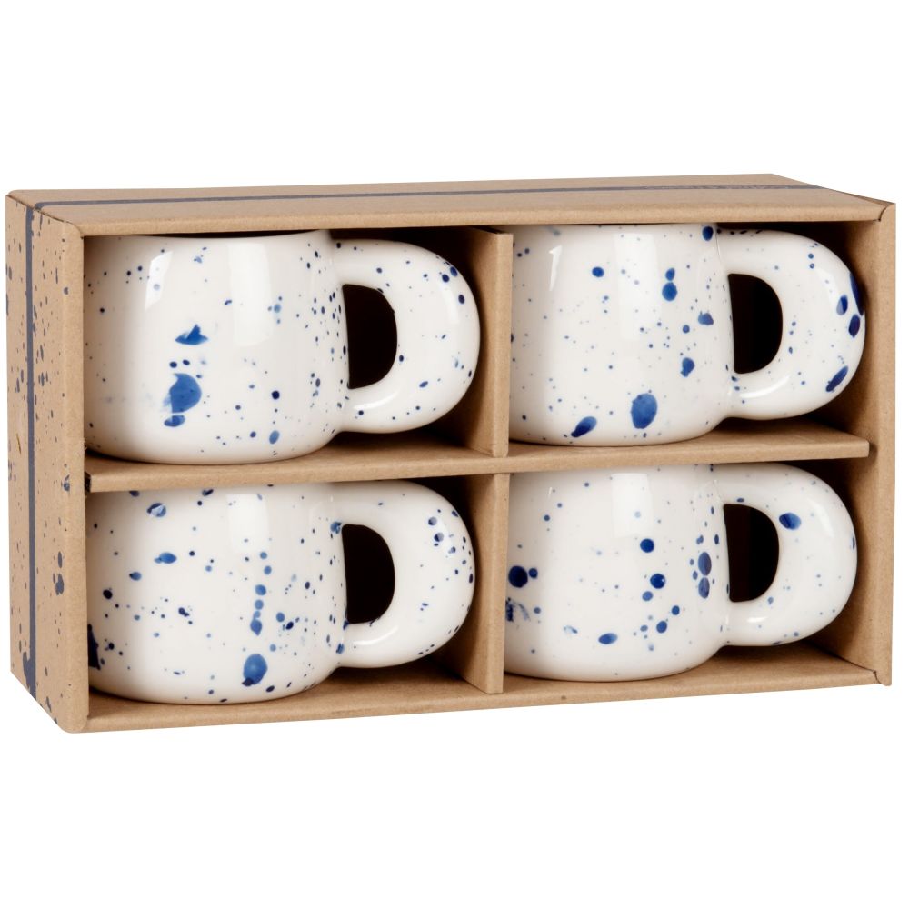 Coffret tasses (x4) en grès blanc et bleu marine peinte à la main Coffret tasses (x4) en grès blanc et bleu marine peinte à la main
