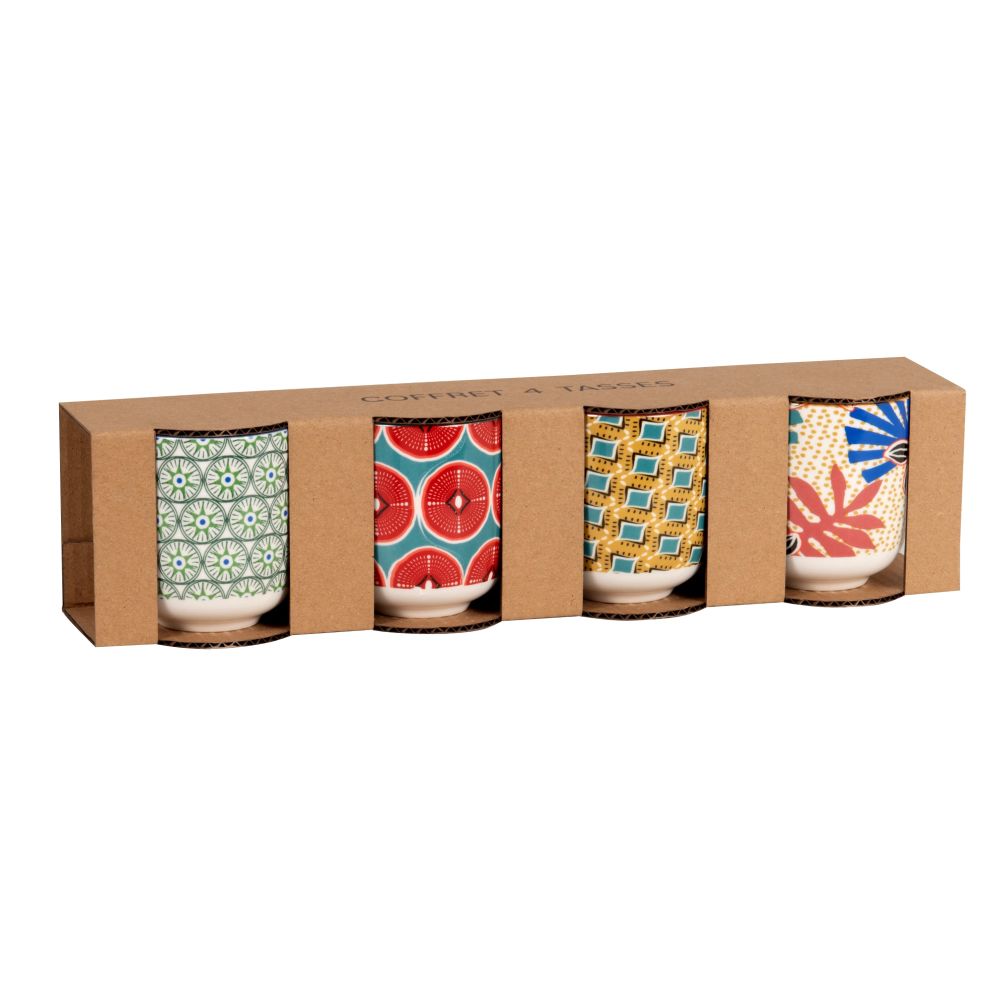 Coffret tasses (x4) en grès motifs graphiques multicolores