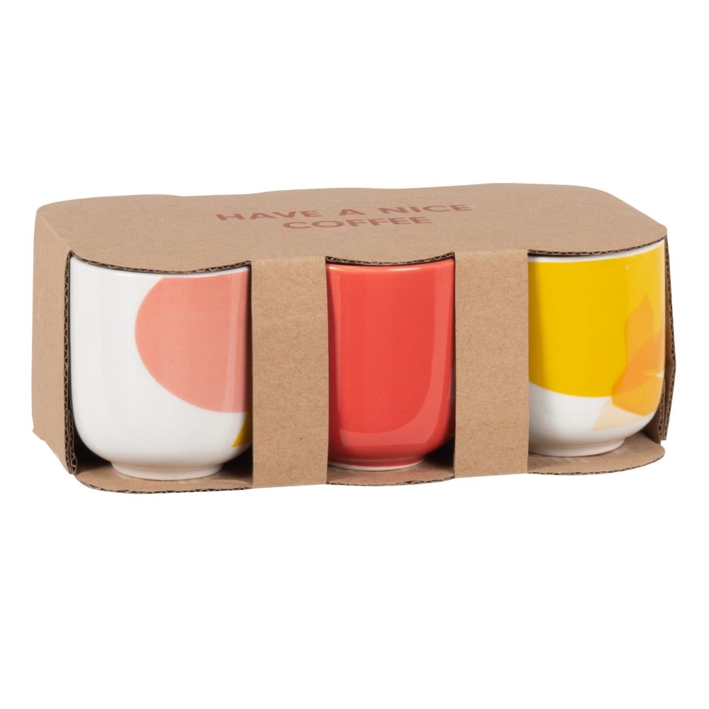 Coffret tasses (x6) en grès rouge, blanc, bleu, jaune et vieux rose Coffret tasses (x6) en grès rouge, blanc, bleu, jaune et vieux rose