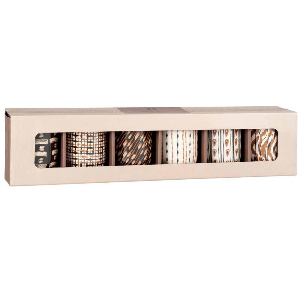 Coffret tasses (x6) en porcelaine motifs graphiques ivoire, gris et marron Coffret tasses (x6) en porcelaine motifs graphiques ivoire, gris et marron