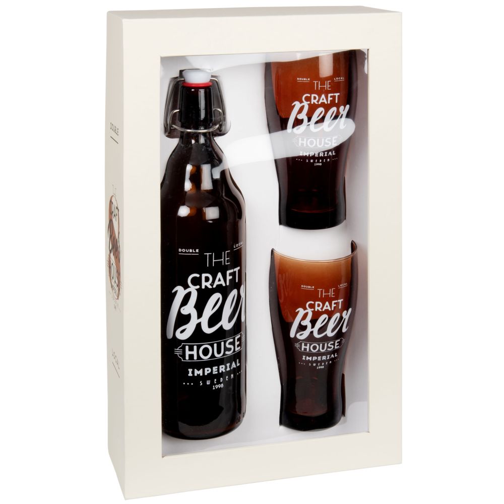 Coffret verres à bière 0.5L (x2) et bouteille 1L en verre ambré Coffret verres à bière 0.5L (x2) et bouteille 1L en verre ambré