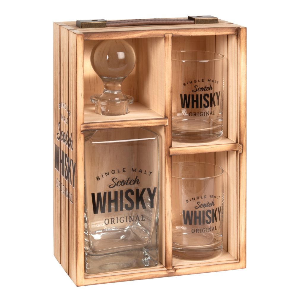 Coffret whisky en pin 2 verres et carafe Coffret whisky en pin 2 verres et carafe