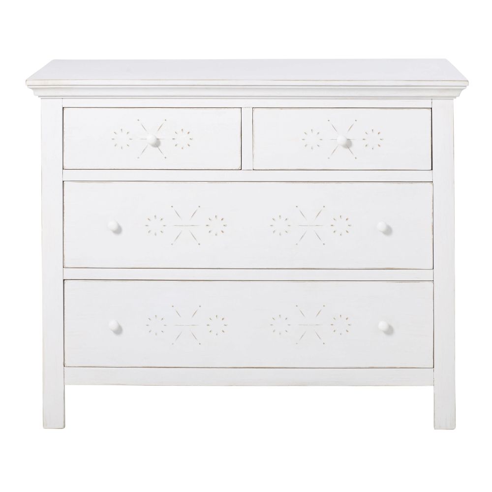 Commode 4 tiroirs en sapin blanc effet usé Commode 4 tiroirs en sapin blanc effet usé