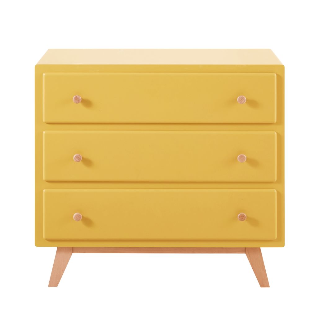 Commode compatible plan à langer 3 tiroirs jaune Commode compatible plan à langer 3 tiroirs jaune