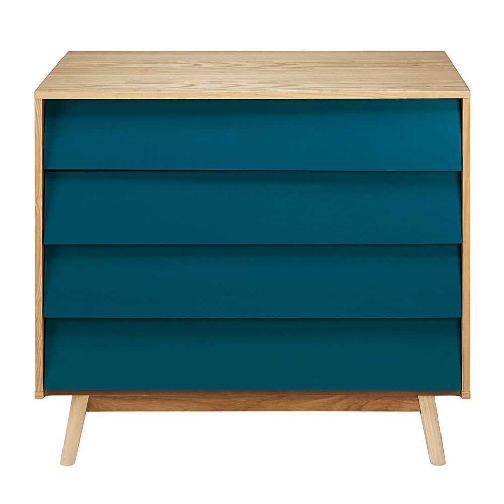 Commode vintage 4 tiroirs bleu pétrole Commode vintage 4 tiroirs bleu pétrole